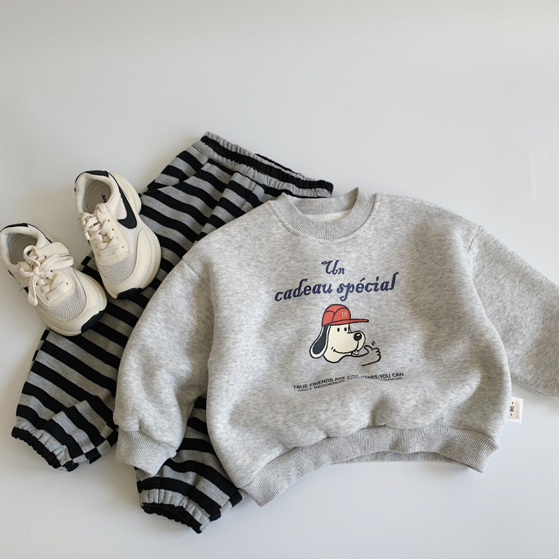 Dječji fleece pulover, korejski stil s motivom crtića, pamuk tkanina, dugi rukavi, zimska odjeća