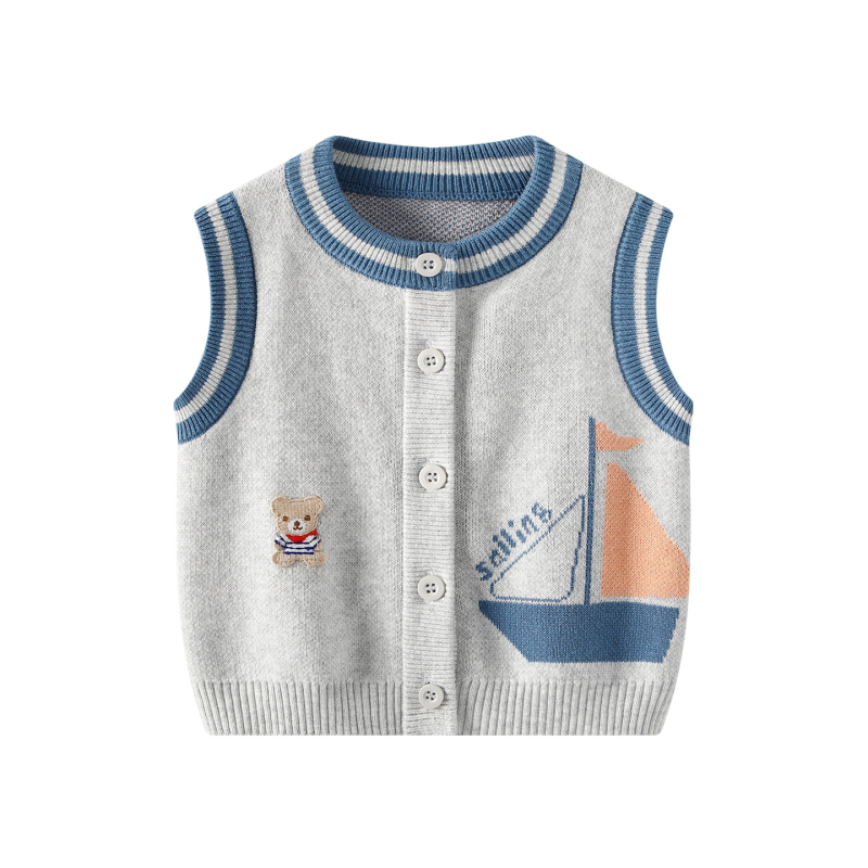 Dječji kardigan-vest za proljeće i jesen, 85% pamuk, pleteni materijal, bez podstave, za uzrast 1–3 godine