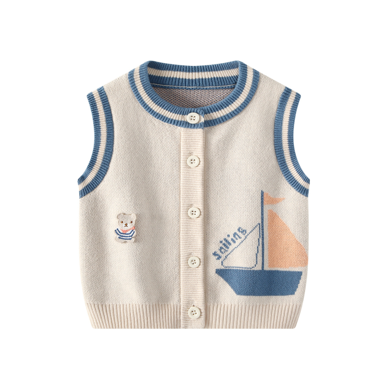 Dječji kardigan-vest za proljeće i jesen, 85% pamuk, pleteni materijal, bez podstave, za uzrast 1–3 godine