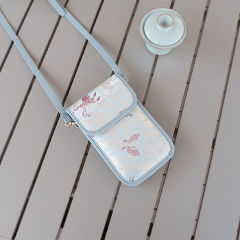 Torba za telefon od svile s nacionalno-literarnim stilom, uspravni kvadratni oblik, crossbody remen, podstava od poliestera