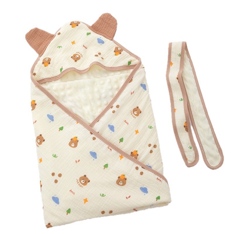 Detská zavinovačka s kapucňou z 100% bavlny – zvlnená textúra, hmotnosť do 0.5 kg, jar a jeseň, vhodné pre novorodencov do 6 mesiacov
