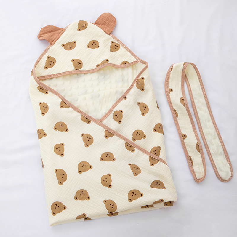 Detská zavinovačka s kapucňou z 100% bavlny – zvlnená textúra, hmotnosť do 0.5 kg, jar a jeseň, vhodné pre novorodencov do 6 mesiacov