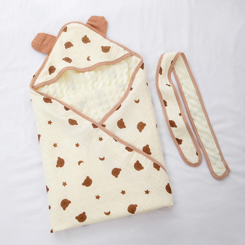 Detská zavinovačka s kapucňou z 100% bavlny – zvlnená textúra, hmotnosť do 0.5 kg, jar a jeseň, vhodné pre novorodencov do 6 mesiacov