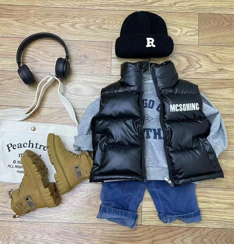 Dječji prsluk s visokim ovratnikom, debelo izoliran, vanjski najlon, punilo poliester, patentni zatvarač, korejski stil kardigan, za uzrast 3–8 godina, jesen/zima