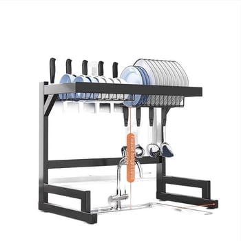 Стоманен кухненски рафт за съхранение, многоетажна поставка за мивка и сушене на съдове, държач за ножове, мултифункционално съхранение
