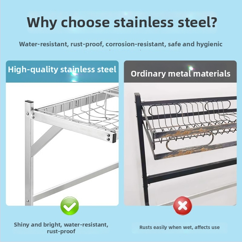 Nerezový kuchynský regál, viacposchodový stojan na drez a sušenie riadu, držiak na nože, multifunkčné skladovanie