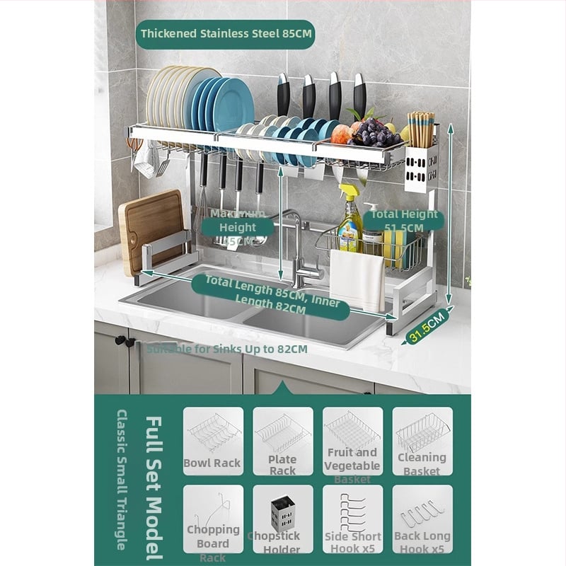 Стоманен кухненски рафт за съхранение, многоетажна поставка за мивка и сушене на съдове, държач за ножове, мултифункционално съхранение