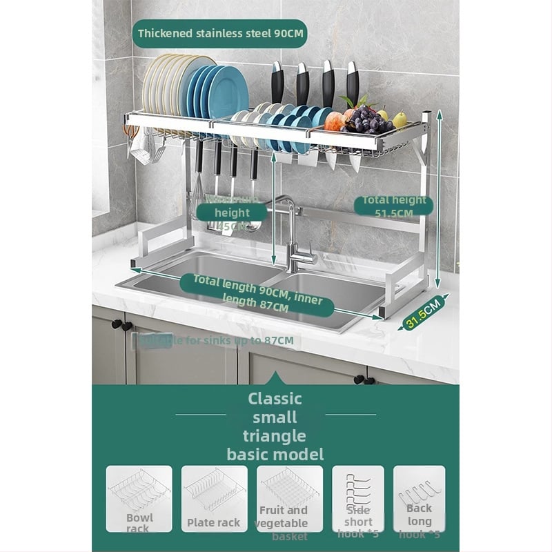 Стоманен кухненски рафт за съхранение, многоетажна поставка за мивка и сушене на съдове, държач за ножове, мултифункционално съхранение