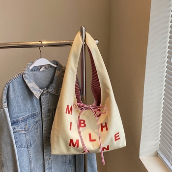 Platnena Tote torba velike kapacitete s kontrastnim prugama, horizontalni kvadrati oblik, podstava od poliestera, otvoreni vrh, džep za telefon