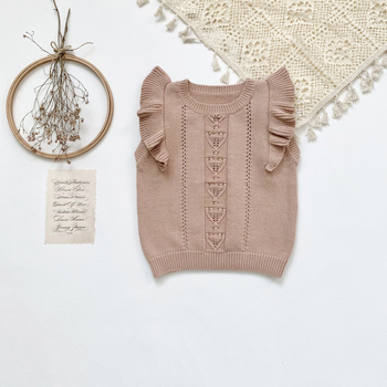 Djevojački pleteni prsluk-pulover, 97% pamuk, pleteni materijal, 12–14 očiju na 3 cm, za dob 3–8 godina