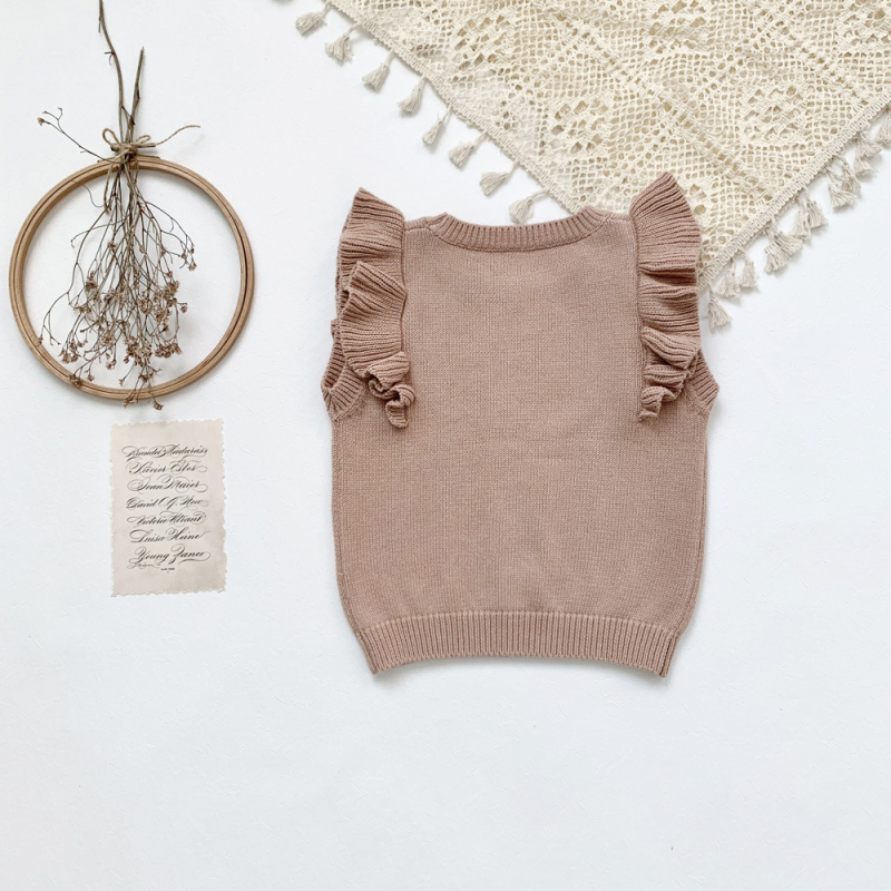 Djevojački pleteni prsluk-pulover, 97% pamuk, pleteni materijal, 12–14 očiju na 3 cm, za dob 3–8 godina