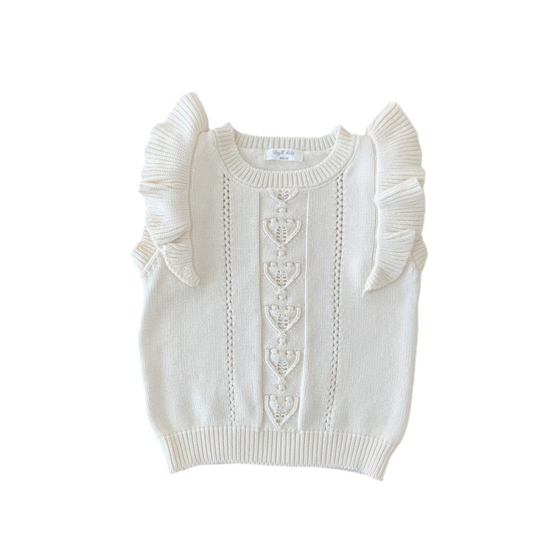 Djevojački pleteni prsluk-pulover, 97% pamuk, pleteni materijal, 12–14 očiju na 3 cm, za dob 3–8 godina