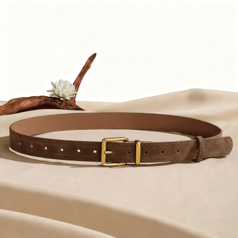 Ženski kaiš od PU kože s aluminijskom kopčom i kopčanjem na iglu; 105 cm duljine, 2,8 cm širine; retro minimalistički dodatak za traperice.