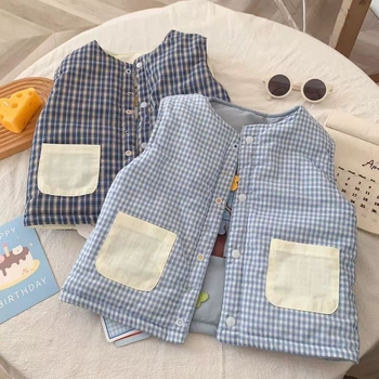 Dječji dvostrano podstavljeni vest za zimu s izvezenom karikaturom, unisex, za djecu 3-8 godina