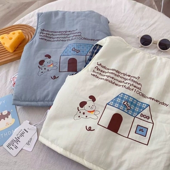 Dječji dvostrano podstavljeni vest za zimu s izvezenom karikaturom, unisex, za djecu 3-8 godina