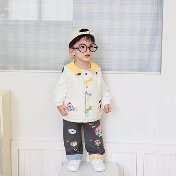 Dječji dvostrano podstavljeni vest za zimu s izvezenom karikaturom, unisex, za djecu 3-8 godina