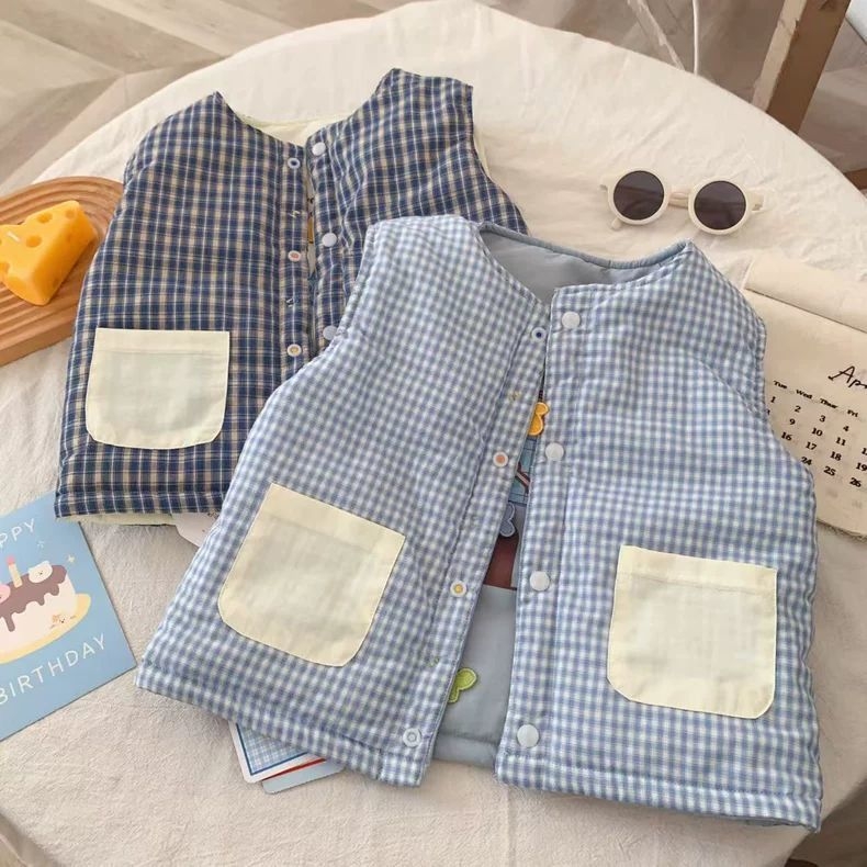 Dječji dvostrano podstavljeni vest za zimu s izvezenom karikaturom, unisex, za djecu 3-8 godina