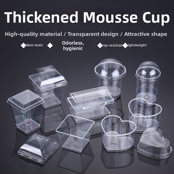 Cupe mousse de unică folosință, design îngroșat, cupă creativă de jeleu pentru deserturi, model 7770, plastic PS, cu capac, pentru ambalarea alimentelor