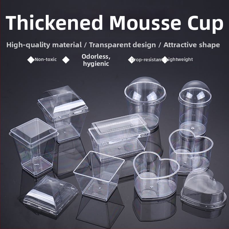 Cupe mousse de unică folosință, design îngroșat, cupă creativă de jeleu pentru deserturi, model 7770, plastic PS, cu capac, pentru ambalarea alimentelor