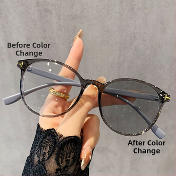 Čítacie okuliare s okrúhlym rámom, plný rám, PC šošovky, fotochromatické a proti modrému svetlu, kompatibilné s dioptrickými šošovkami