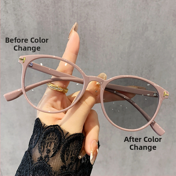 Čítacie okuliare s okrúhlym rámom, plný rám, PC šošovky, fotochromatické a proti modrému svetlu, kompatibilné s dioptrickými šošovkami