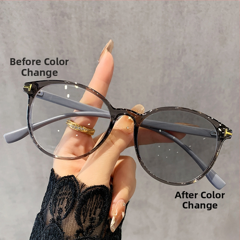 Čítacie okuliare s okrúhlym rámom, plný rám, PC šošovky, fotochromatické a proti modrému svetlu, kompatibilné s dioptrickými šošovkami