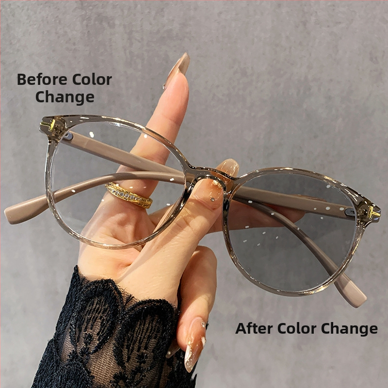 Čítacie okuliare s okrúhlym rámom, plný rám, PC šošovky, fotochromatické a proti modrému svetlu, kompatibilné s dioptrickými šošovkami