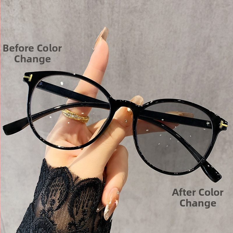 Čítacie okuliare s okrúhlym rámom, plný rám, PC šošovky, fotochromatické a proti modrému svetlu, kompatibilné s dioptrickými šošovkami