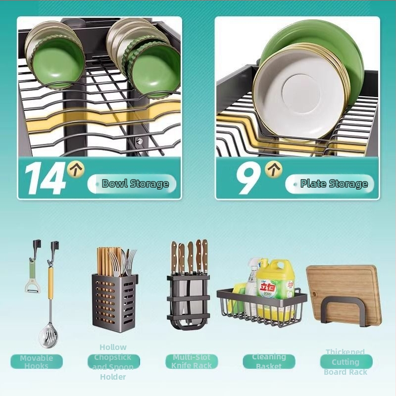 Regál na riady nad drezom, karbónová oceľ, viacúčelový kuchynský organizér