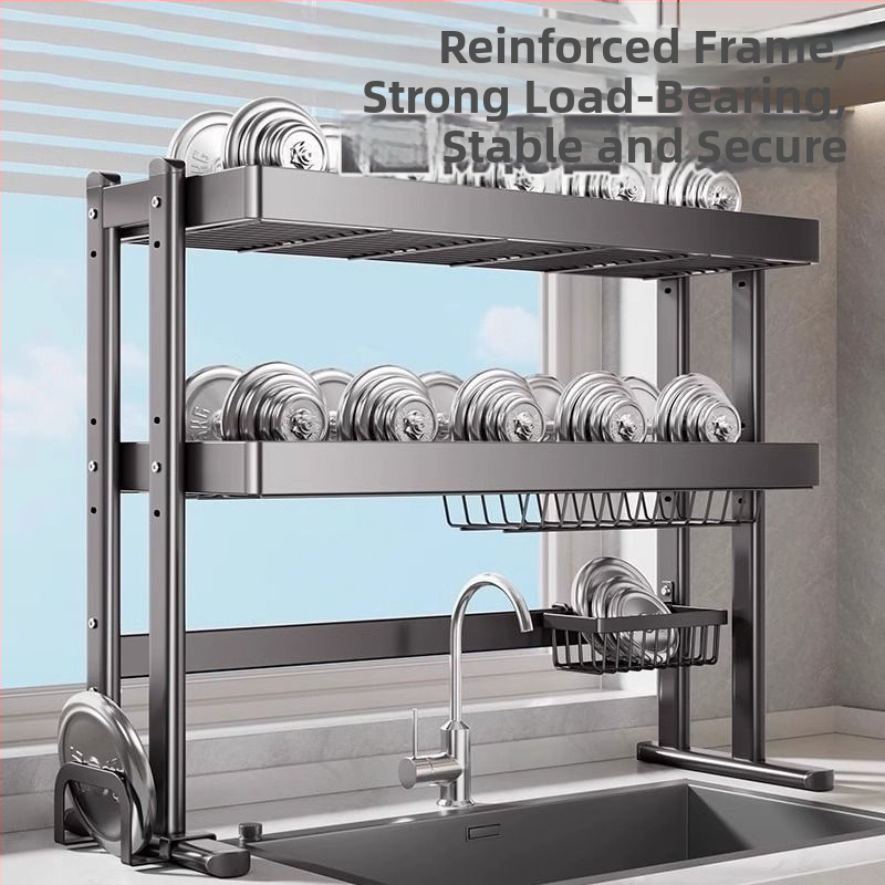 Regál na riady nad drezom, karbónová oceľ, viacúčelový kuchynský organizér