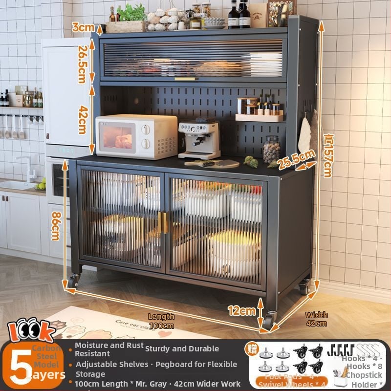 Bufet de dining extins, îmbunătățit, din oțel carbon, pe podea, cu rafturi multi-nivel, 1200, compatibil cu cuptorul cu microunde și farfuriile