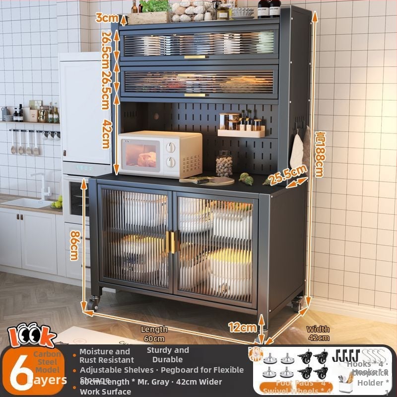 Bufet de dining extins, îmbunătățit, din oțel carbon, pe podea, cu rafturi multi-nivel, 1200, compatibil cu cuptorul cu microunde și farfuriile