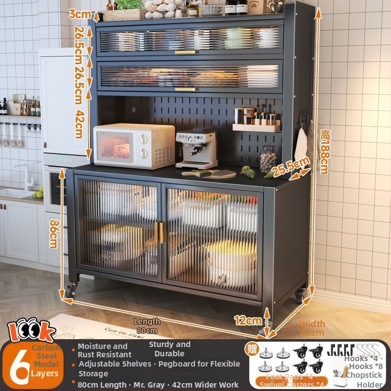 Bufet de dining extins, îmbunătățit, din oțel carbon, pe podea, cu rafturi multi-nivel, 1200, compatibil cu cuptorul cu microunde și farfuriile