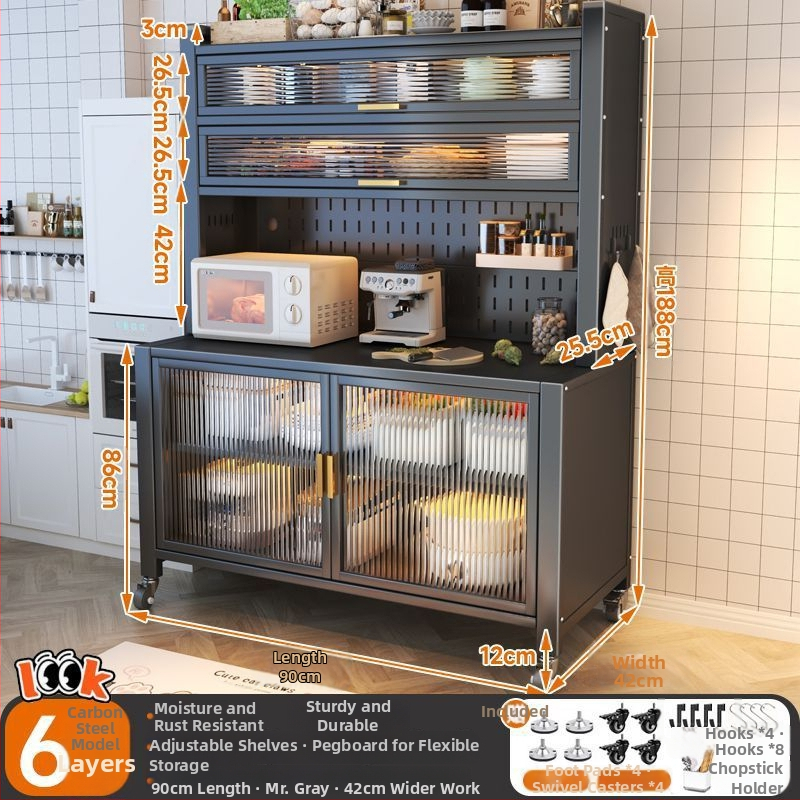 Bufet de dining extins, îmbunătățit, din oțel carbon, pe podea, cu rafturi multi-nivel, 1200, compatibil cu cuptorul cu microunde și farfuriile