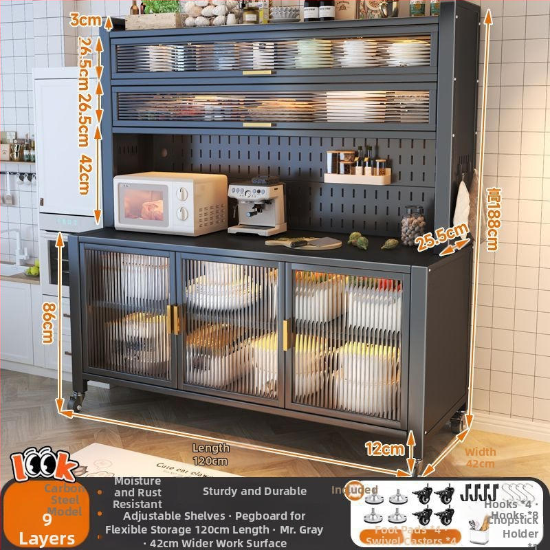 Bufet de dining extins, îmbunătățit, din oțel carbon, pe podea, cu rafturi multi-nivel, 1200, compatibil cu cuptorul cu microunde și farfuriile