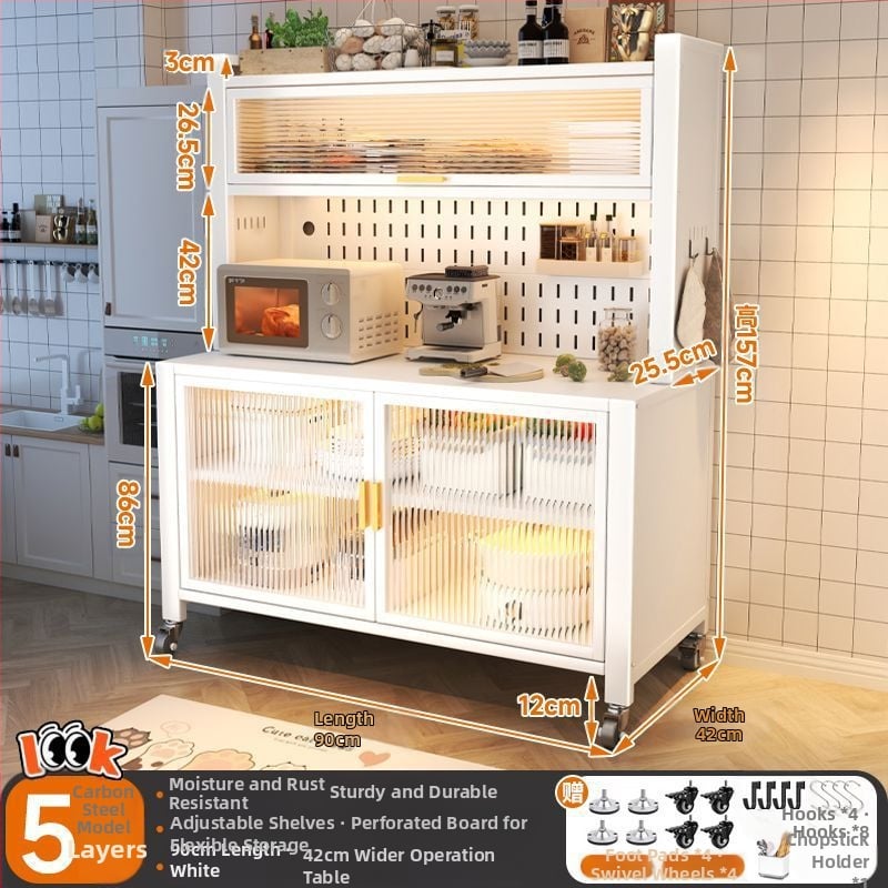 Bufet de dining extins, îmbunătățit, din oțel carbon, pe podea, cu rafturi multi-nivel, 1200, compatibil cu cuptorul cu microunde și farfuriile