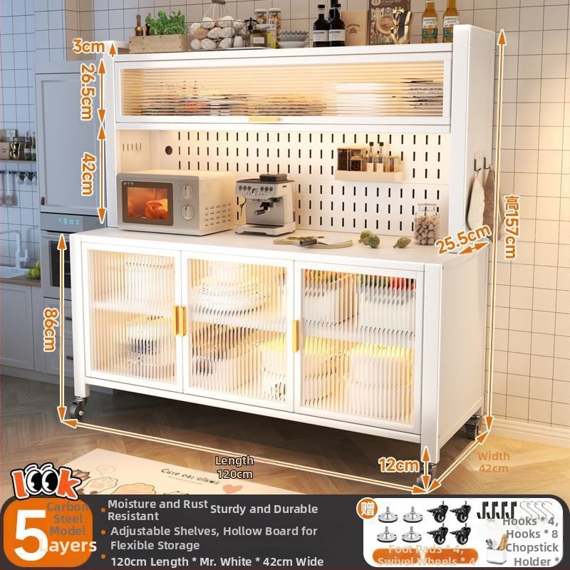 Bufet de dining extins, îmbunătățit, din oțel carbon, pe podea, cu rafturi multi-nivel, 1200, compatibil cu cuptorul cu microunde și farfuriile