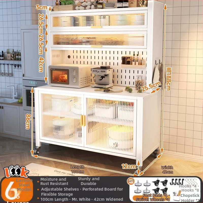 Bufet de dining extins, îmbunătățit, din oțel carbon, pe podea, cu rafturi multi-nivel, 1200, compatibil cu cuptorul cu microunde și farfuriile