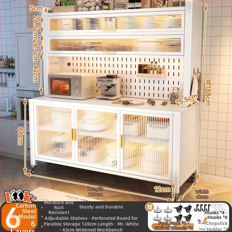 Bufet de dining extins, îmbunătățit, din oțel carbon, pe podea, cu rafturi multi-nivel, 1200, compatibil cu cuptorul cu microunde și farfuriile