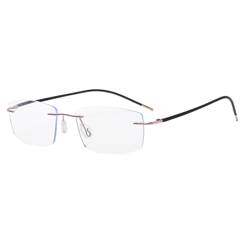 Очила за четене (пресбиопични) – безрамков квадратен корпус от сплав, прогресивни мултифокални лещи с анти‑синя светлина, PC лещи