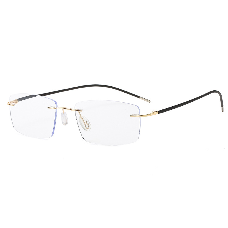 Очила за четене (пресбиопични) – безрамков квадратен корпус от сплав, прогресивни мултифокални лещи с анти‑синя светлина, PC лещи