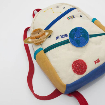 Patchwork platneni ruksak s izvezenom planetom, sladak ruksak za vrtić (Air-Cushion Strap, Kindergarten, Spring 2025)