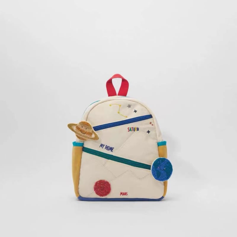 Patchwork platneni ruksak s izvezenom planetom, sladak ruksak za vrtić (Air-Cushion Strap, Kindergarten, Spring 2025)