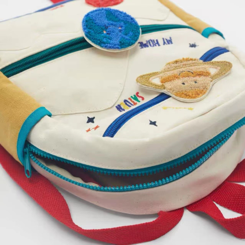 Patchwork platneni ruksak s izvezenom planetom, sladak ruksak za vrtić (Air-Cushion Strap, Kindergarten, Spring 2025)