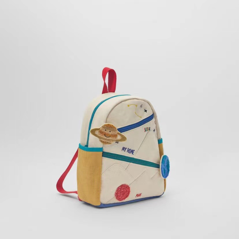 Patchwork platneni ruksak s izvezenom planetom, sladak ruksak za vrtić (Air-Cushion Strap, Kindergarten, Spring 2025)