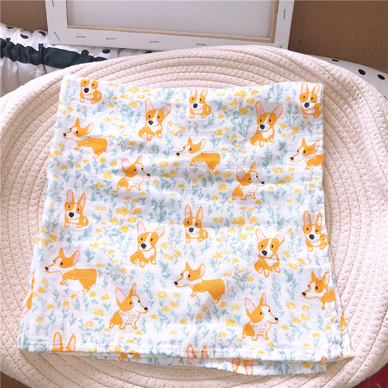 Dječja zavinjava deka od gaze i pamuka — uzorak corgi psa, mekana i koži prijazna, za dojenčad
