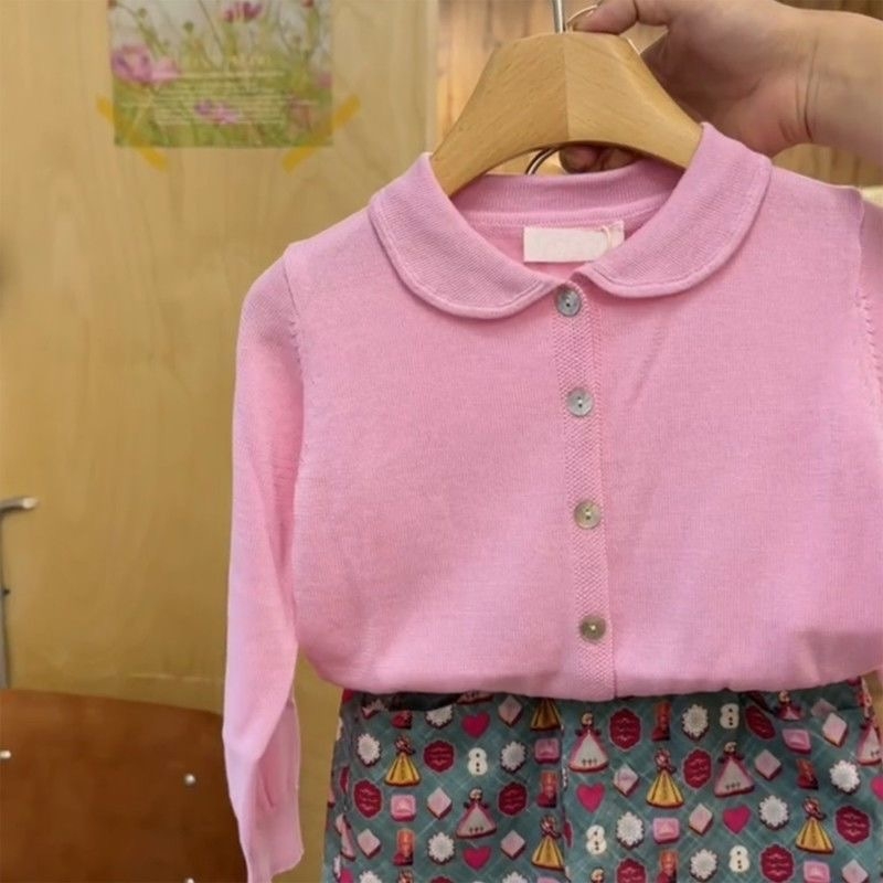 Korejski stil dječji dvodijelni komplet s kardiganom i suknjom, 80% pamuka, dugi rukav, za uzrast 3–8 godina.