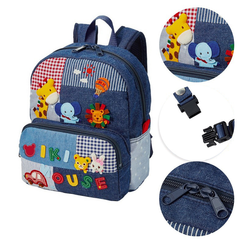 Dječji ruksak u japanskom stilu s vezom medvjed i jelen, denim materijal, pamuk podstava, za predškolsku dob, sladak dizajn