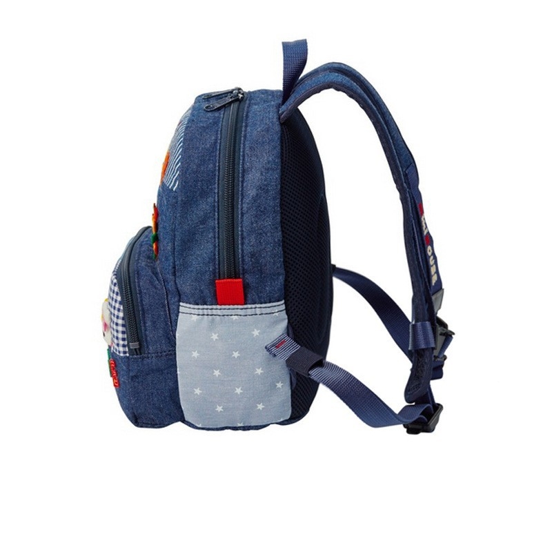Dječji ruksak u japanskom stilu s vezom medvjed i jelen, denim materijal, pamuk podstava, za predškolsku dob, sladak dizajn