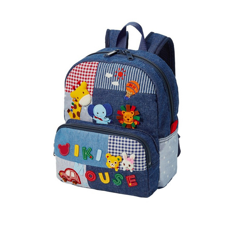 Dječji ruksak u japanskom stilu s vezom medvjed i jelen, denim materijal, pamuk podstava, za predškolsku dob, sladak dizajn